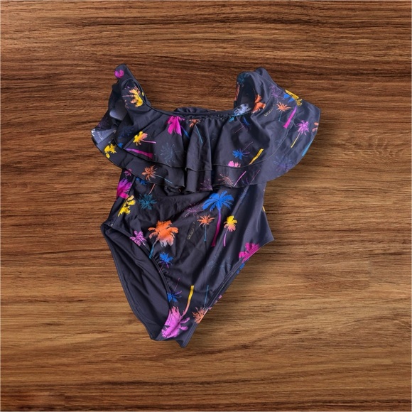 Infamous Swim Colorful Floral Swimsuit palm trees stamped size XL - Picture 2 of 16